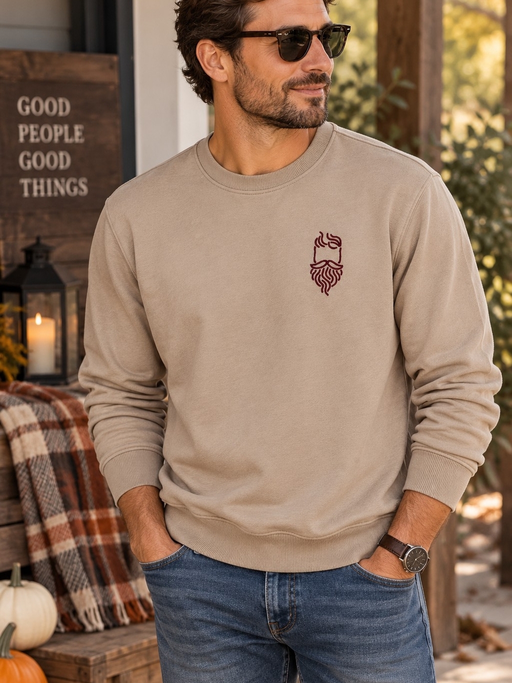 Goodfellow & Co Men’s Taupe Embroidered Crewneck Sweatshirt Size M NWT